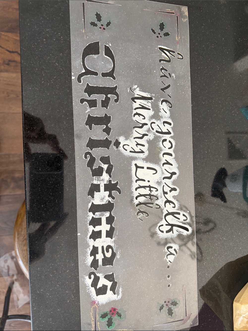 Stencil - Merry Little Christmas Plaque in White and Green